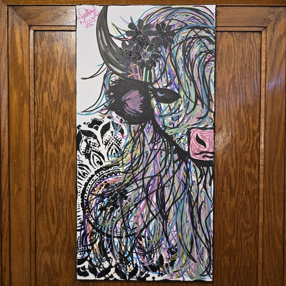 HANDCRAFTED Abstract Highland Cow Painting HANDPAINTED Artwork HANDMADE Wall Art - Picture 3 of 17